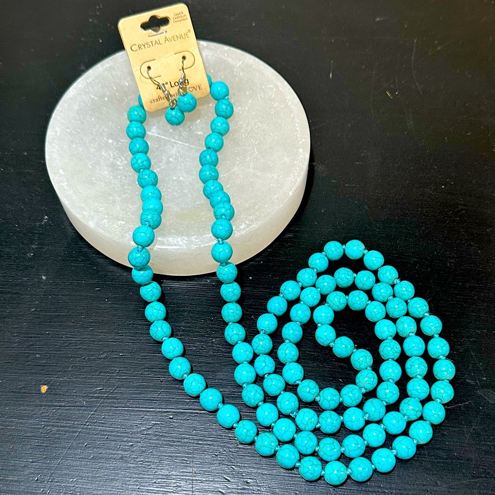 Turquoise Bead Necklace and Earring Set